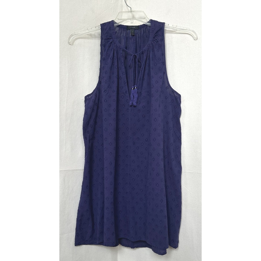 J.Crew Airy Boho‎ Whimsy Peasant Purple Swiss Dot Tassel Tie Cotton Top Size M